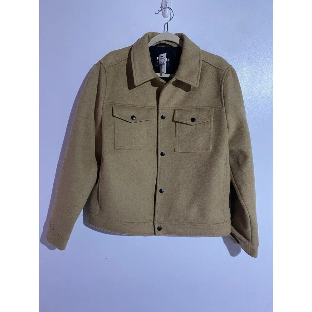 Express Coat Mens‎ Medium Tan Wool Blend Water Resistant Minimalist *Runs Small*
